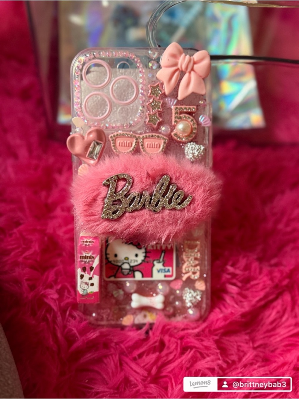 Pink Plush Barbie Phone Case - Cute Decorative Cell Accessory